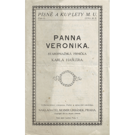 Panna Veronika – staropražská písnička Karla Hašlera